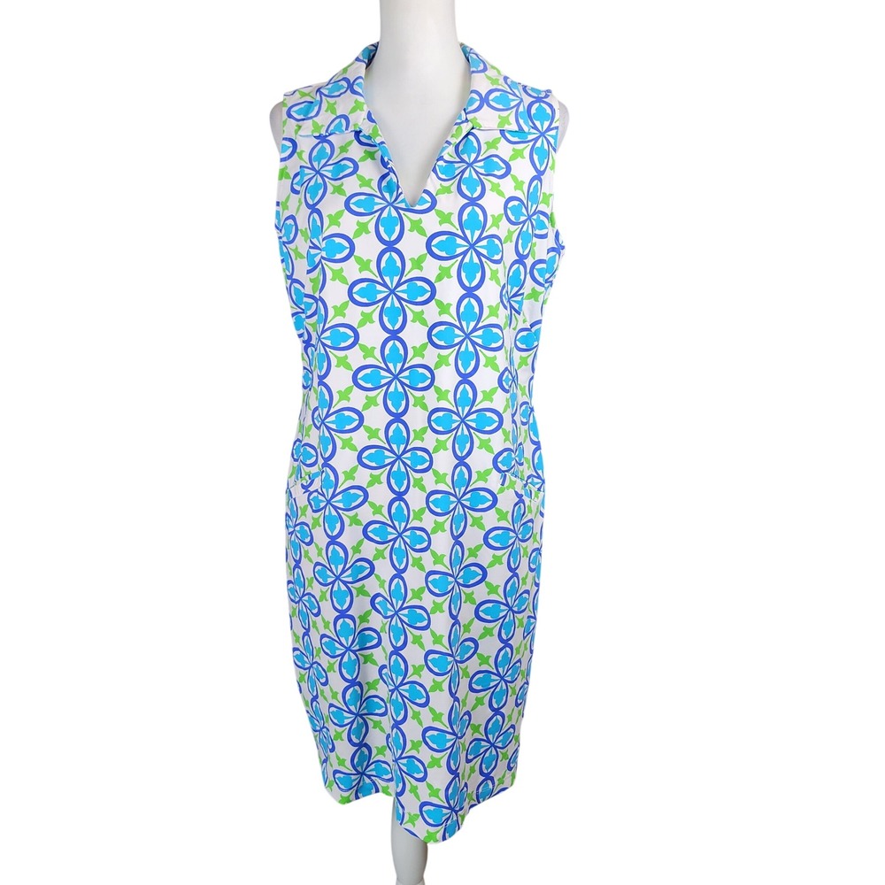 Katherine Way Performance Dress Womens XL Blue Green Golf Resort Vacation Casual